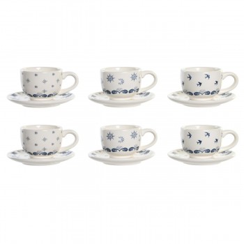 Набор чашек с блюдцами DKD Home Decor Синий Белый Металл Dolomite 180 ml 20 x 18 x 20 cm