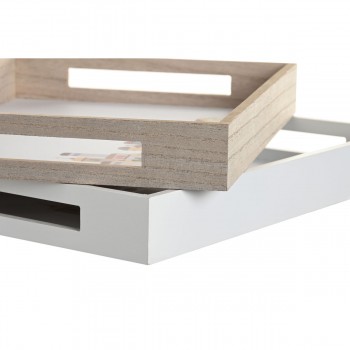 поднос для закусок DKD Home Decor Разноцветный Деревянный MDF Cottage Дома (2 штук) (40 x 30 x 5 cm)