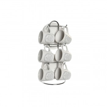 Набор чашек с блюдцами DKD Home Decor Белый Металл Керамика 180 ml 12 x 12 x 2 cm