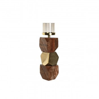 Подсвечник DKD Home Decor 10 x 10 x 40,5 cm Стеклянный Позолоченный Коричневый Алюминий Древесина манго