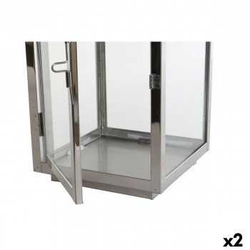 Фонарь DKD Home Decor Позолоченный Серебристый Алюминий Стеклянный 14 x 14 x 35 cm (2 штук)