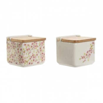 Солонка с крышкой Home ESPRIT Белый Розовый Лиловый Бамбук 750 ml 14 x 12,5 x 12 cm (2 штук)