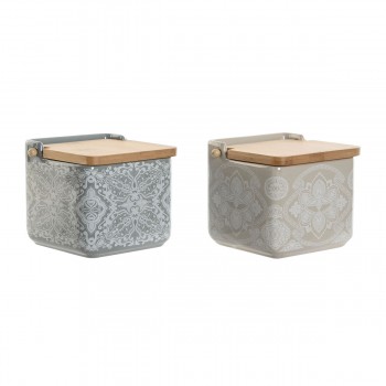 Солонка с крышкой Home ESPRIT Синий Бежевый Розовый Лиловый Бамбук 750 ml 14 x 12,5 x 12 cm (2 штук)