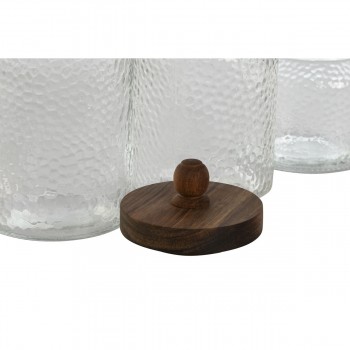 Набор из 3 банок Home ESPRIT Прозрачный Натуральный Силикон Стеклянный древесина акации 600 ml 900 ml 1,2 L 3 Предметы