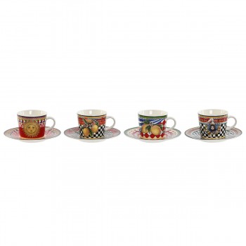 Набор чашек с блюдцами Home ESPRIT Жёлтый Красный Фарфор 12,5 x 12,5 x 1,5 cm (4 штук)