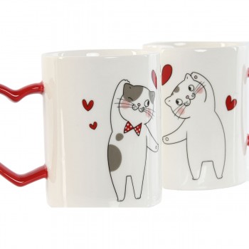 Набор из 2 кружек Mug Home ESPRIT Love Белый Красный Котов
