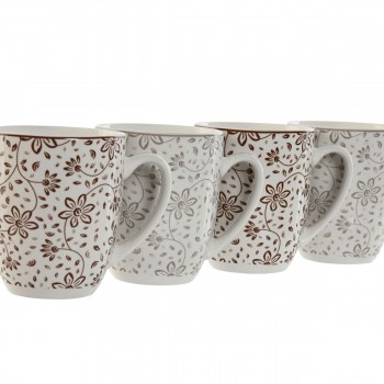 Набор из 4 кружек Mug Home ESPRIT Коричневый Бежевый Цветы 340 ml