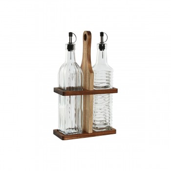 Набор масла и уксуса Home ESPRIT Натуральный Стеклянный древесина акации 500 ml 17,3 x 8 x 30,3 cm