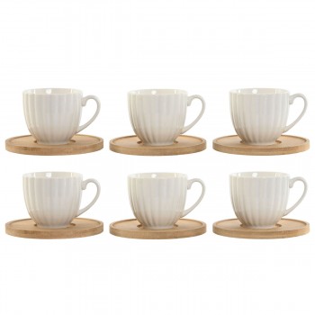 Набор из 6 чашек с блюдом Home ESPRIT Белый Бамбук Фарфор 90 ml