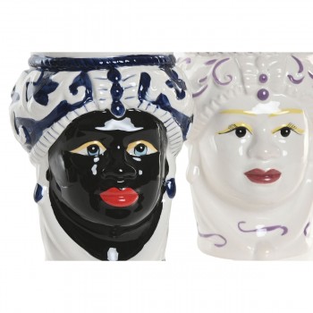 Подставка под цветочный горшок Home ESPRIT Синий Белый Чёрный Фарфор 12 x 12 x 20 cm (2 штук)