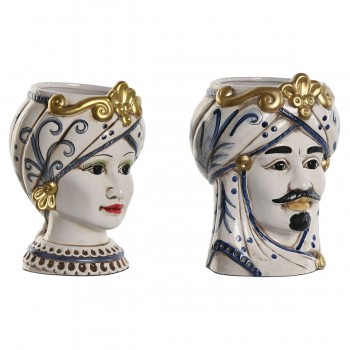 Подставка под цветочный горшок Home ESPRIT Синий Белый Позолоченный Фарфор 15 x 15 x 26 cm (2 штук)