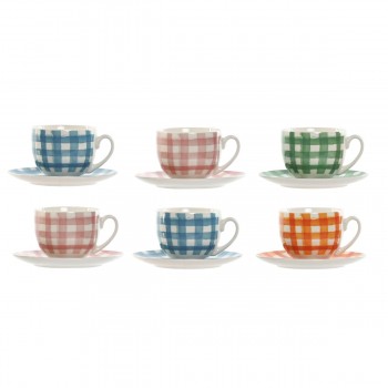 Набор из 6 чашек с блюдом Home ESPRIT Синий Зеленый Оранжевый Розовый Фарфор Лучи Средиземноморье 240 ml