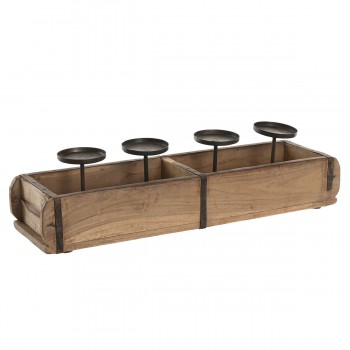 Подсвечник Home ESPRIT Натуральный Железо Тик 60 x 15 x 14 cm