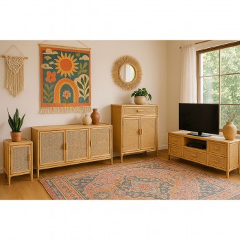 Устройство Home ESPRIT Светло-коричневый ротанг Ель 100 x 40 x 100 cm