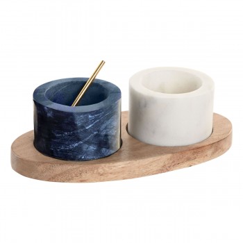 Солонка и Перечница Home ESPRIT Белый Чёрный Натуральный Нержавеющая сталь древесина акации 20 X 10 X 7,6 CM