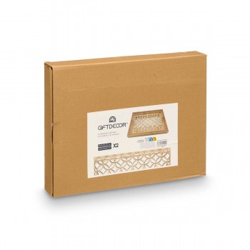 Набор подносов Gift Decor Коричневый Прозрачный Деревянный Cтекло круги 2 Предметы