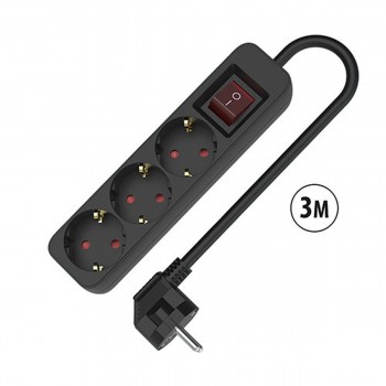 Блок электрических розеток, 3 позиций, с выключателем TM Electron 3680 W Чёрный (3 m)