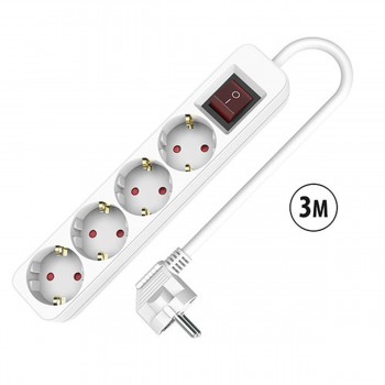 Блок электрических розеток, 4 позиций, с выключателем TM Electron 3680 W Белый (3 m)