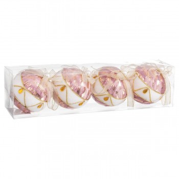 Ёлочные шарики Белый Розовый Polyfoam Ткань 8 x 8 x 8 cm (4 штук)