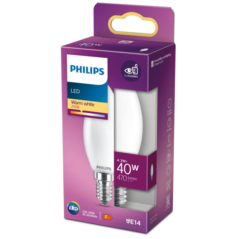 Светодиодная лампочка-свеча Philips Equivalent  40 W Разноцветный E14 F 4,3 W (2700k)