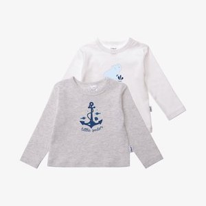2 PACK LITTLE SAILOR - Long sleeved top - weiss/grau