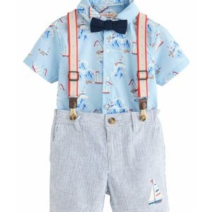 REGULAR FIT - BRACES BOW TIE SET - Shirt - blue/white ship all over printed REGULAR FIT - BRACES BOW TIE SET - Shirt - blue/white ship all over printed