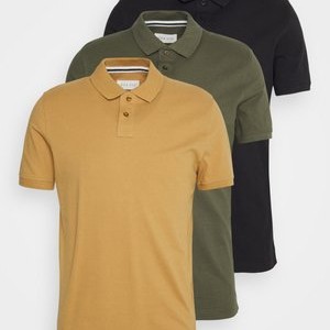 3 PACK SLIM - Polo shirt - camel/khaki/black 3 PACK SLIM - Polo shirt - camel/khaki/black