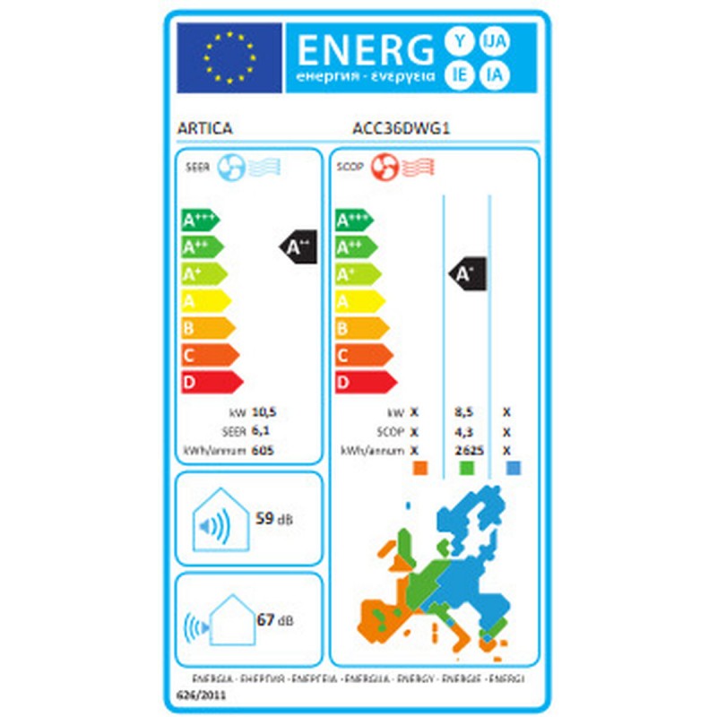 Кондиционер с воздушными трубами Artica ACC36DWG1 Wi-Fi 10000 W