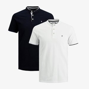 2ER PACK PAULOS MAO - Basic T-shirt - weiß   dunkelblau 2ER PACK PAULOS MAO - Basic T-shirt - weiß   dunkelblau