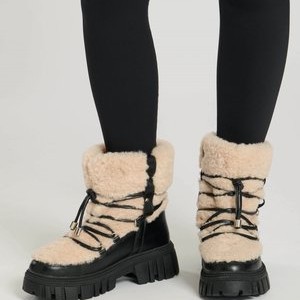 FAUX FUR CHUNKY LACE UP - Lace-up ankle boots - black FAUX FUR CHUNKY LACE UP - Lace-up ankle boots - black
