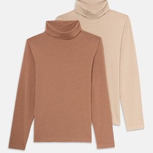 2 PACK LONG SLEEVE ROLL NECK TOP UNISEX - Long sleeved top - light brown/tan
