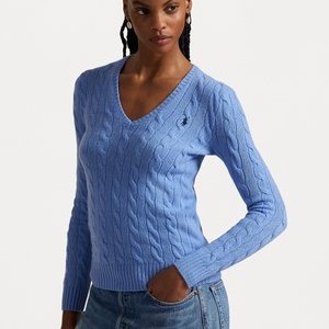 CABLE-KNIT WOOL-CASHMERE V-NECK JUMPER - Jumper - new litchfield blue CABLE-KNIT WOOL-CASHMERE V-NECK JUMPER - Jumper - new litchfield blue
