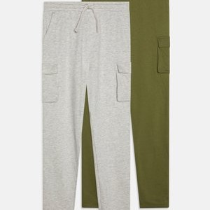 2 PACK UNISEX - Tracksuit bottoms - olive/mottled light grey