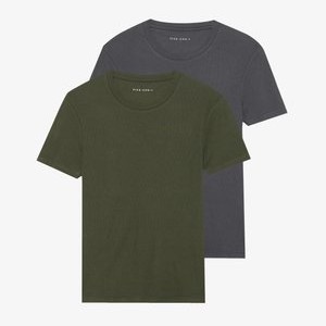2 PACK BASIC RIB MUSCLE FIT T SHIRT - Basic T-shirt - forged iron/forest night 2 PACK BASIC RIB MUSCLE FIT T SHIRT - Basic T-shirt - forged iron/forest night