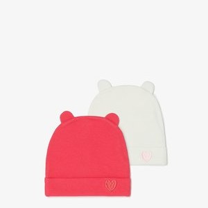 TWIN PACK WITH EARS AND HEART EMBROIDERY - Beanie - white pink TWIN PACK WITH EARS AND HEART EMBROIDERY - Beanie - white pink
