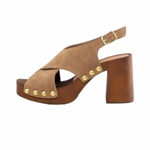 REGULAR FIT-CROSS STRAP BLOCK - Clogs - taupe brown REGULAR FIT-CROSS STRAP BLOCK - Clogs - taupe brown