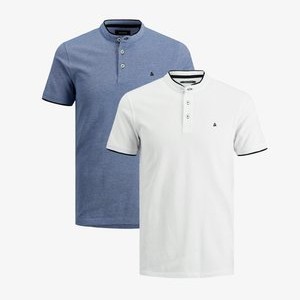 2ER PACK PAULOS MAO - Basic T-shirt - weiß   hellblau 2ER PACK PAULOS MAO - Basic T-shirt - weiß   hellblau