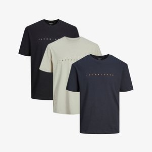 3ER PACK STAR JJ - Print T-shirt - beige schwarz dunkelblau