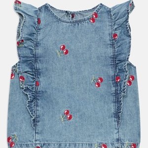 KMGDANDY FRILL CHERRY - Top - medium blue denim KMGDANDY FRILL CHERRY - Top - medium blue denim