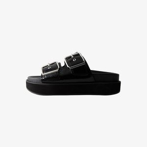 BUCKLED STRAP FAUX LEATHER - Mules - black BUCKLED STRAP FAUX LEATHER - Mules - black