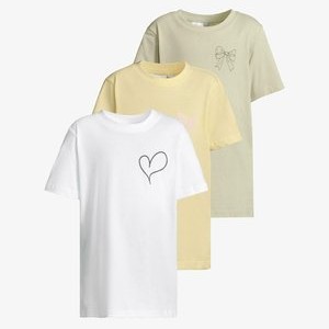 3 PACK KURZARM BOW HEART - Print T-shirt - white softsalvia softyellow 3 PACK KURZARM BOW HEART - Print T-shirt - white softsalvia softyellow