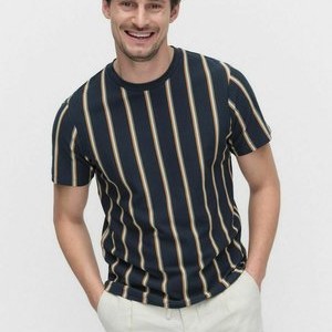 ADAM CASUAL - Print T-shirt - navy stripe ADAM CASUAL - Print T-shirt - navy stripe