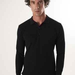BUTTONED NECK - Polo shirt - black BUTTONED NECK - Polo shirt - black