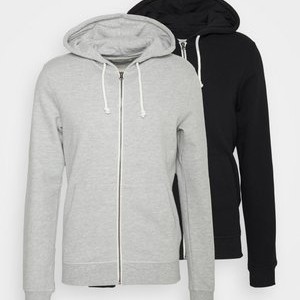 2 PACK - Zip-up sweatshirt - black/mottled light grey 2 PACK - Zip-up sweatshirt - black/mottled light grey