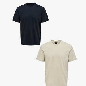 2ER-PACK RUNDHALS KURZARM - Basic T-shirt - dunkelblau beige 2ER-PACK RUNDHALS KURZARM - Basic T-shirt - dunkelblau beige