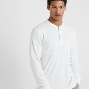CLASSIC HENLEY - Long sleeved top - white CLASSIC HENLEY - Long sleeved top - white