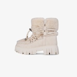 FAUX FUR CHUNKY LACE UP - Lace-up ankle boots - cream FAUX FUR CHUNKY LACE UP - Lace-up ankle boots - cream
