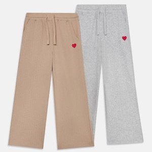 2 PACK POINTELLE WIDE LEG JOGGER - Tracksuit bottoms - tan/mottled light grey