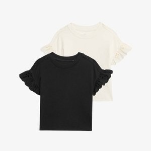 2PK FRILL SLEEVE  - Print T-shirt - ivory mix